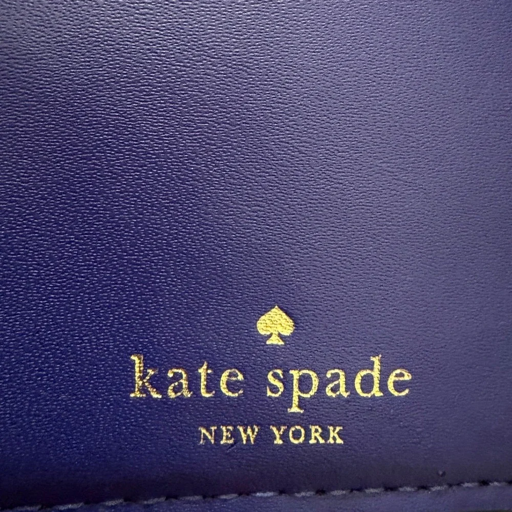 Kate Spade New York Purple Pebbled Leather Bifold Wallet Gold Logo Slim